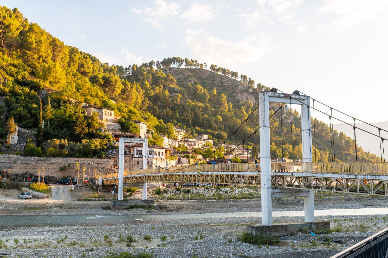 City bridge towards the Gorica area in the historic city of Berat in Albania and its river, UNESCO