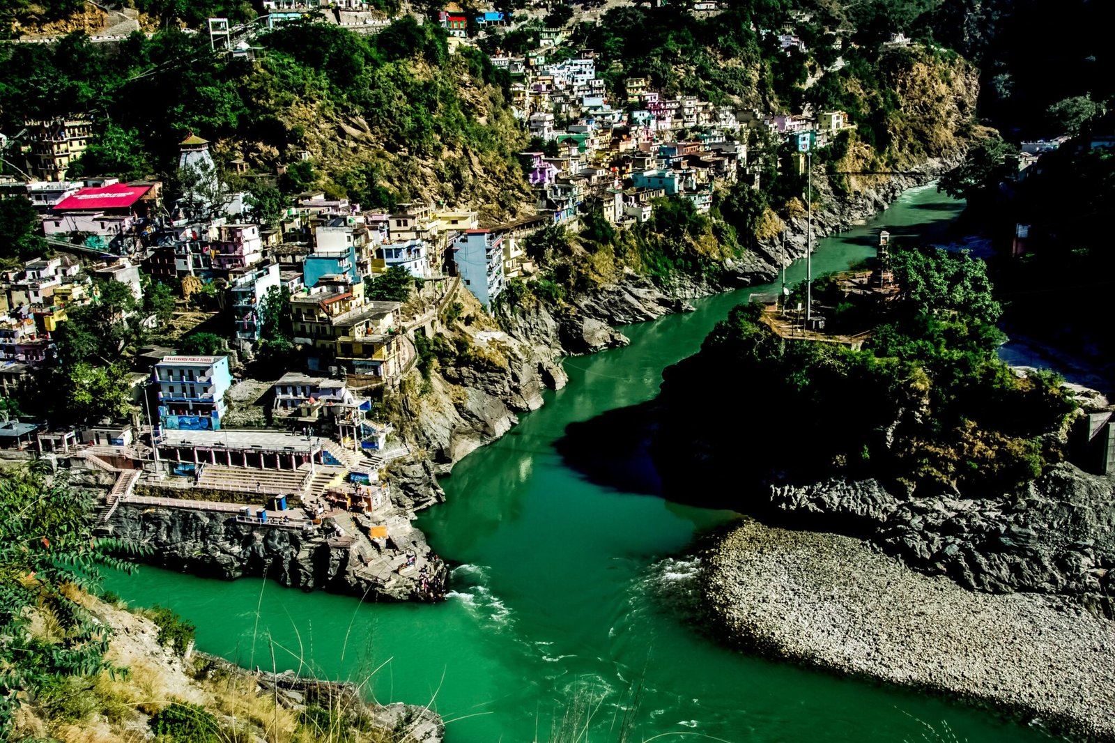 Confluence of River Bhagirathi and River Alaknanda in India