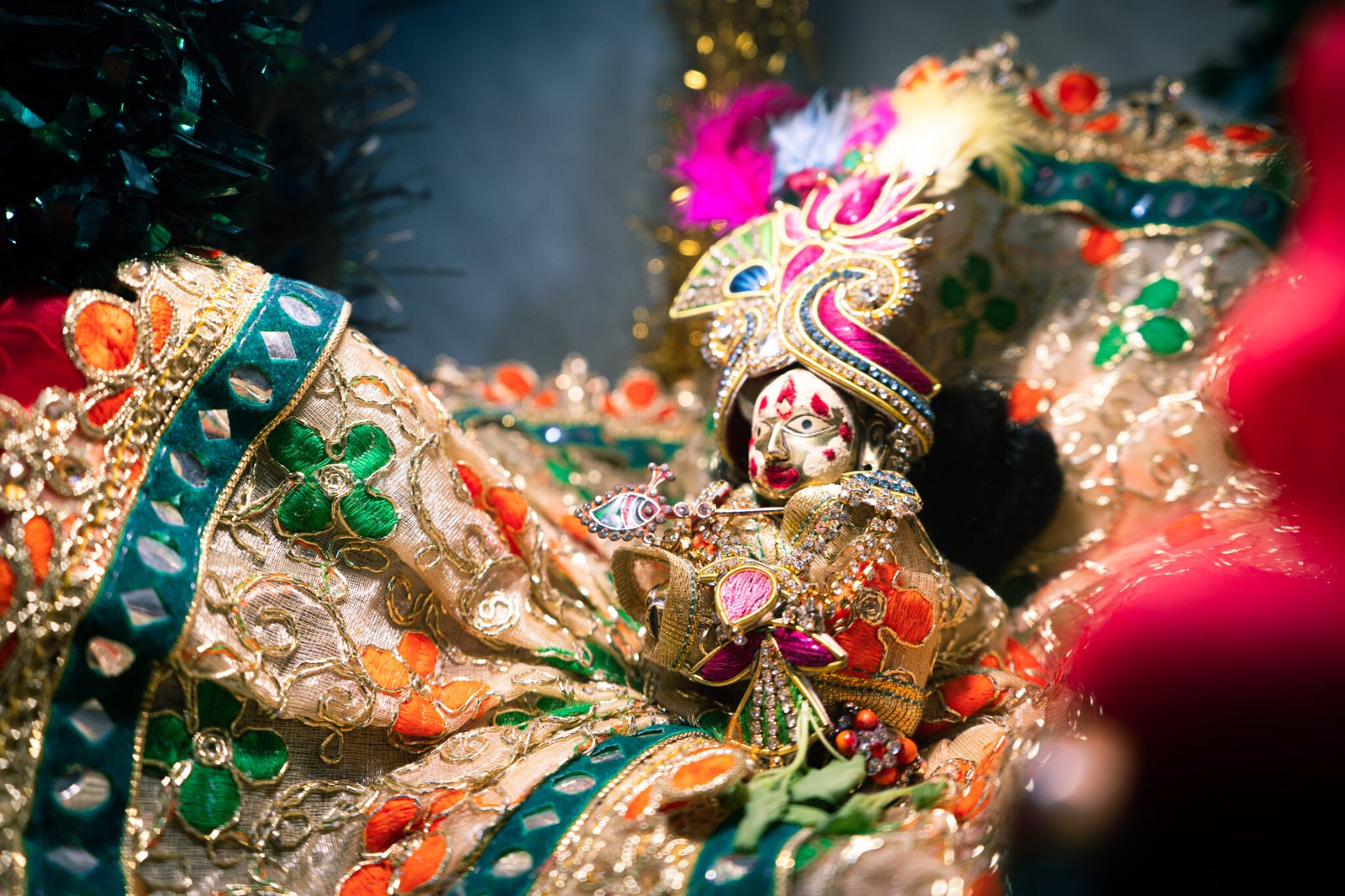 The Idol of Hindu god Lord Krishna decorated at home on the occasion of Janmashtami