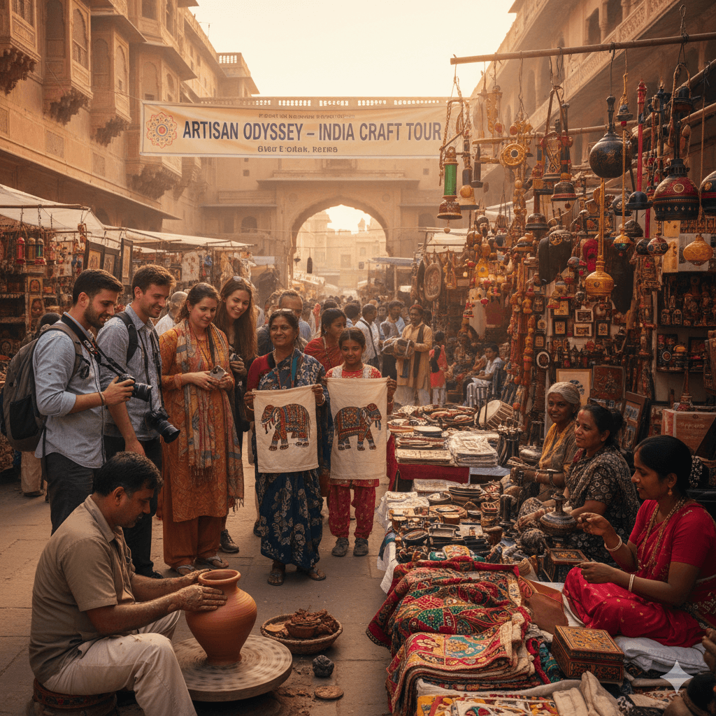 Artisan demonstrating traditional hand block printing in Jaipur, part of the art and craft tour
