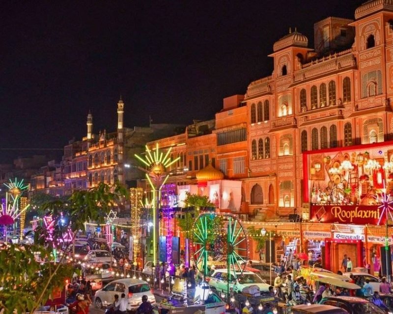 Colorful lights illuminating Jaipur during Diwali